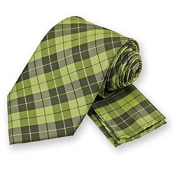 Lime Green Garden Plaid Tie and Pocket Square Set
