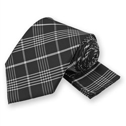 Black Lennox Plaid Tie and Pocket Square Set