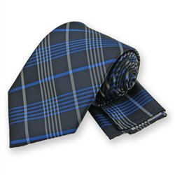 Blue Lennox Plaid Tie and Pocket Square Set