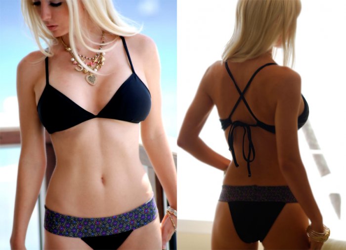 *S* HOT Brazilian Racer Back Bikini Set *NWT Black Wide Band Bottoms *Swimsuit Swimwear *Small*