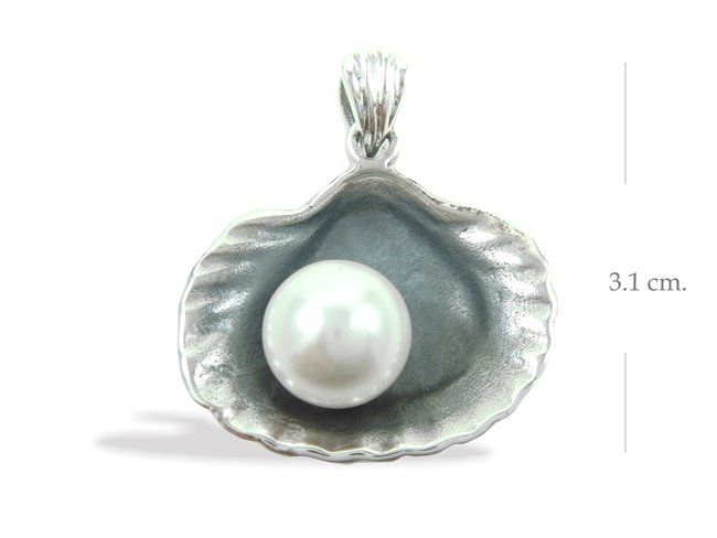 Black Shell 925 Sterling Silver with Pearl 0.9 mm Pendant