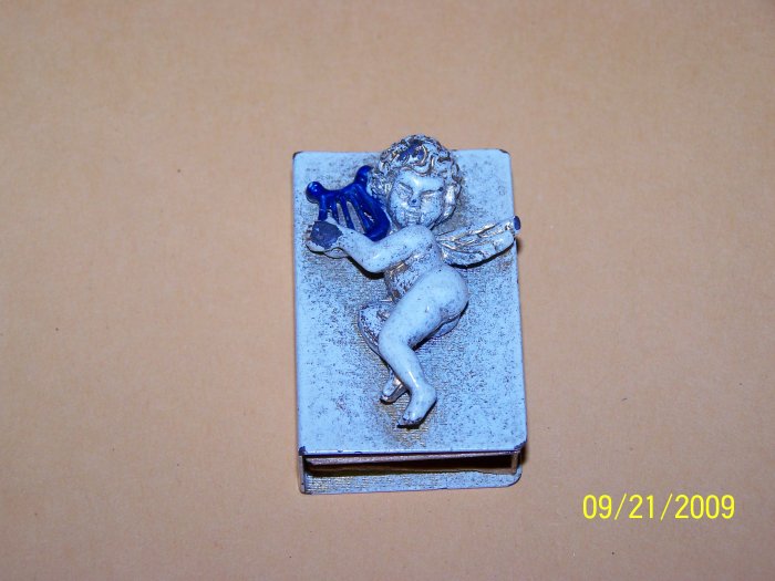 Vintage Match box holder, Cherub with Original Sticker on back.