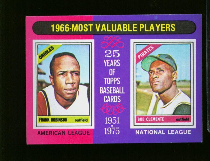 1975 TOPPS MINI #204 MVP ROBINSON AND CLEMENTE PIRATES NM