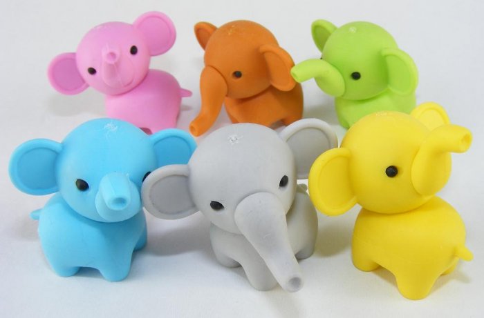 6 NEW Colors Zoo Party Elephant Erasers IWAKO Japan