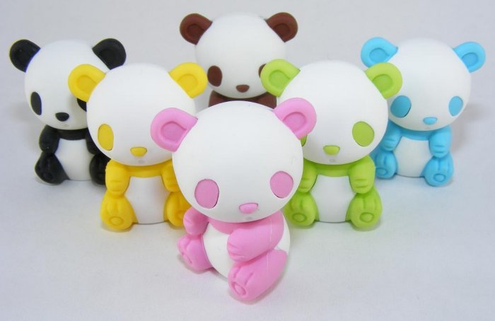 6 NEW Colors Mr Panda Bear Erasers IWAKO Japan