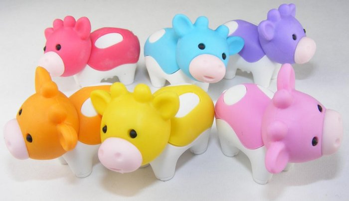 6 NEW Colors Kawaii Cow Erasers IWAKO Japan