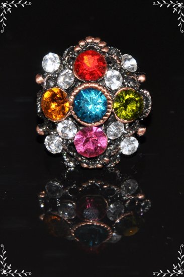 Multi-color crystal copper plated vintage stye ring R1231