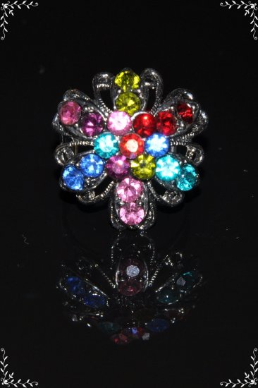 Rainbow color crystal flower ring R1233