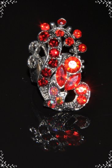 Rare two tone red crystal peacock ring R1234