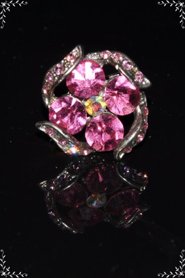 Pink crystal flower ring R1237