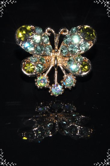 Green crystal butterfly gold ring R1241