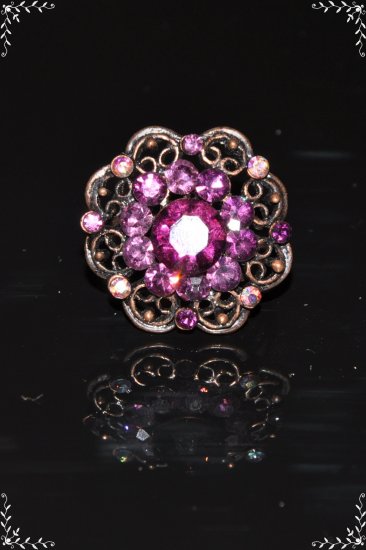 Purple crystal flower bronze ring R1247