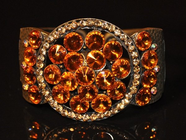 Orange stone with yellow crystal watch type bangle B1002