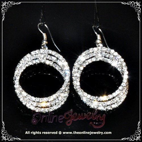 Triple hoop clear crystal rhinestone sparkling dangle earrings E3004