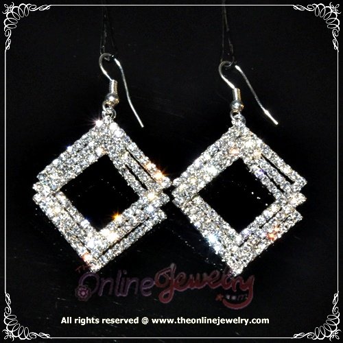 Unique design triple square hoop clear crystal rhinestone sparkling dangle earrings E3006