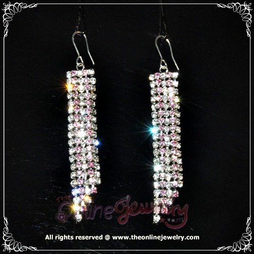 5 Row two tone pink n clear crystal rhinestone sparkling dangle earrings E3007