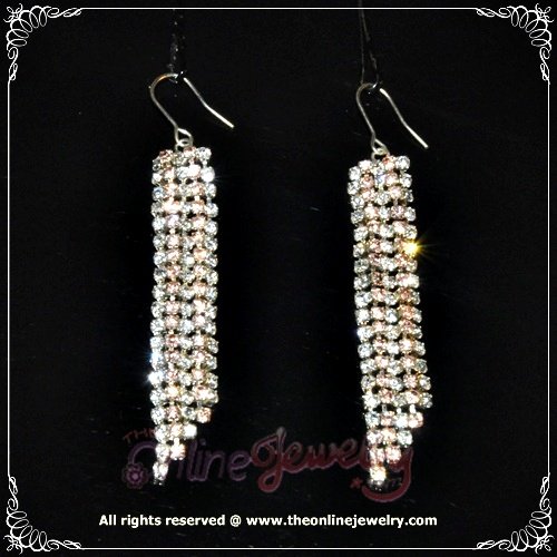 Two tone champagne gold n clear crystal rhinestone sparkling dangle earrings E3008
