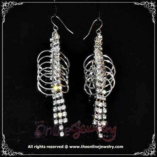 Special design cricles loops on 3 row clear crystal rhineshtone sparkling dangle earrings E3009