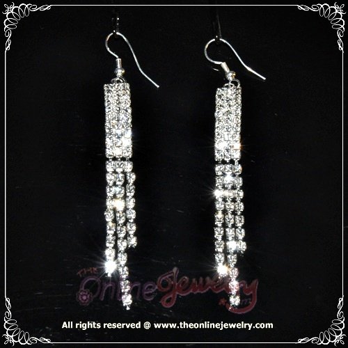 Elongated 3 row clear crystal rhinestone sparkling bridal dangle earrings E3010