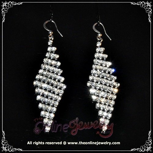 Large rhombus clear crystal rhinestone wedding bridal dangle earrings E3011