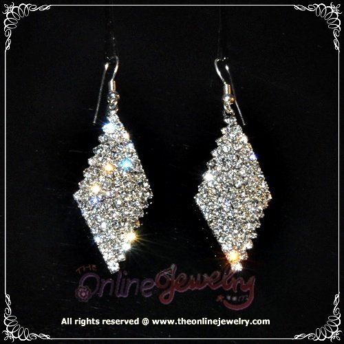 Rhombus clear crystal rhinestone wedding bridesmaid dangle earrings E3012