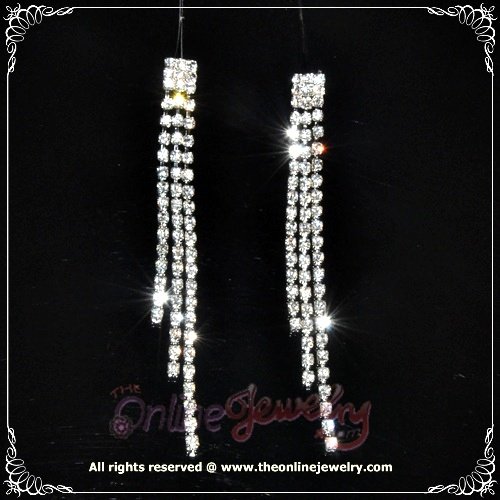 Rare 9cm long sqare on 3 row clear crystal rhinestone sparkling evening dangle earrings E3013