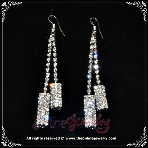 Rectangle 2 row clear crystal rhinestone sparkling dangle earrings E3014