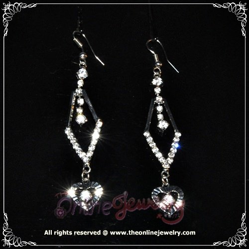 Dangling heart rhombus clear crystal rhinestone wedding bridesmaid sparkling earrings E3018