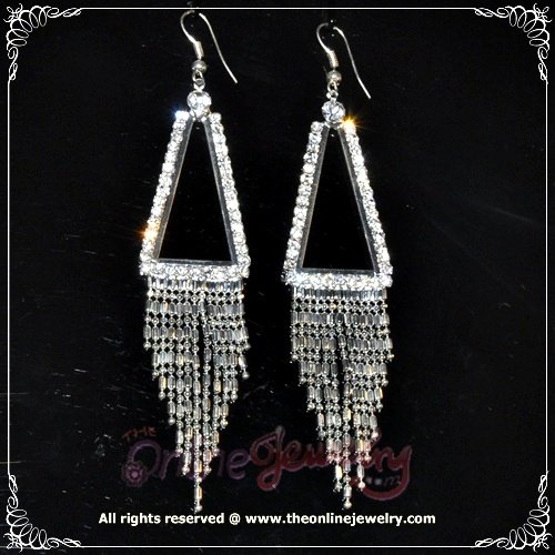 9cm long triangle dangling clear crystal rhinestone sparkling queen earrings E3020