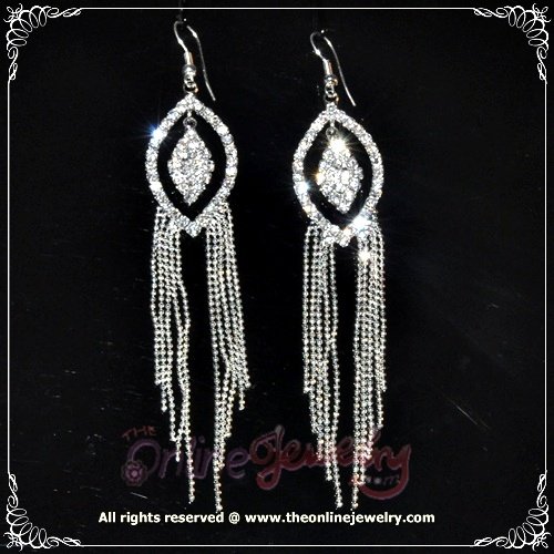 Long pointed oval in oval dangling clear crystal rhinestone sparkling pageant queen earrings E3022