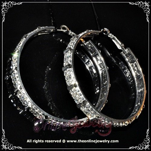 5.5cm large classic clear crystal rhinestone sparkling bridal hoop earrings E3003