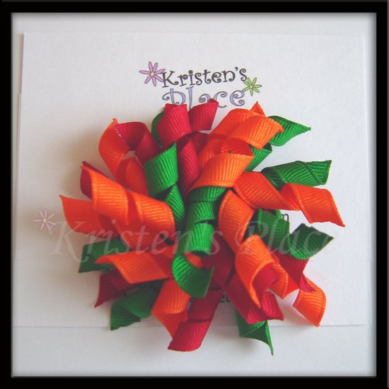 Red, Orange, and Green Large Korker Bow - Fall / Autum