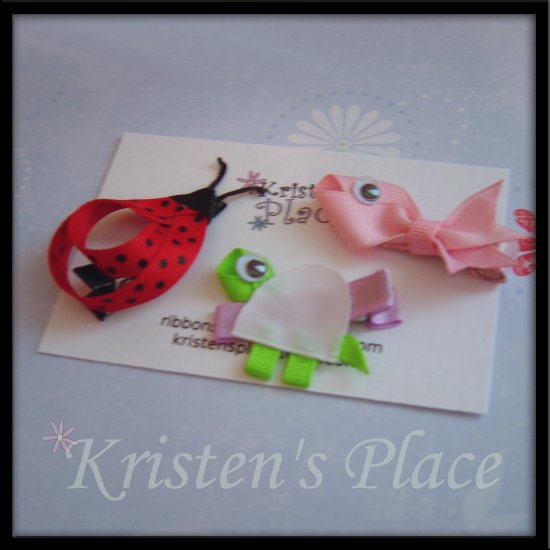 Ladybug, Turtle, and Fish Hair Clips - Boutique Bow Set
