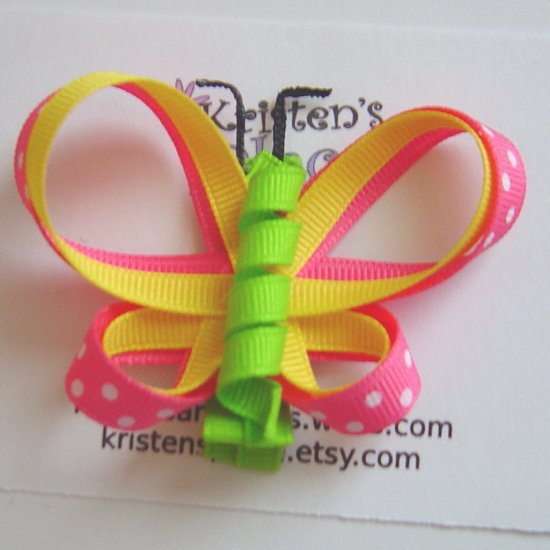 Pink, Yellow, and Green Double Wing Butterfly Hair Clip