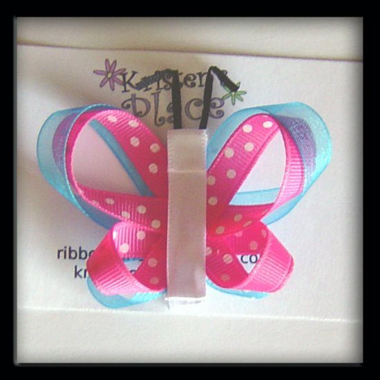 Pink, Blue, and White Double Wing Butterfly Hair Clip