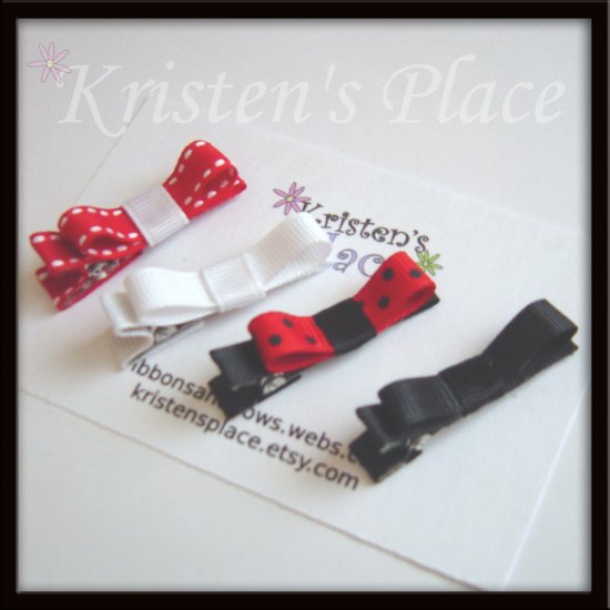 4 Tuxedo Hair Clips - Red, White, Black - No Slip Grip Available
