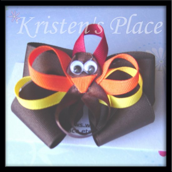 Boutique Turkey Hair Bow - Thanksgiving - No Slip Grip