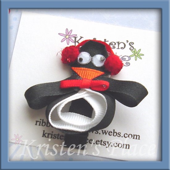 Penguin Hair Clip - Winter Holiday Bow - Boutique Christmas Bow