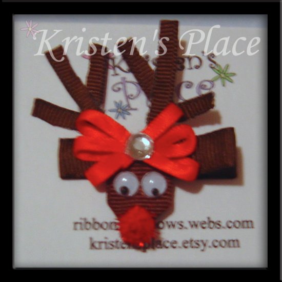 Reindeer Hair Clip - Rudolf Hair Bow - Boutique Christmas Bow