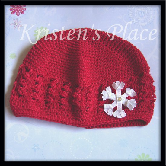 Red Crochet Hat - Toddler to Pre-teen size- Kufi Cap - with Snowflake, Santa, or Christmas Tree