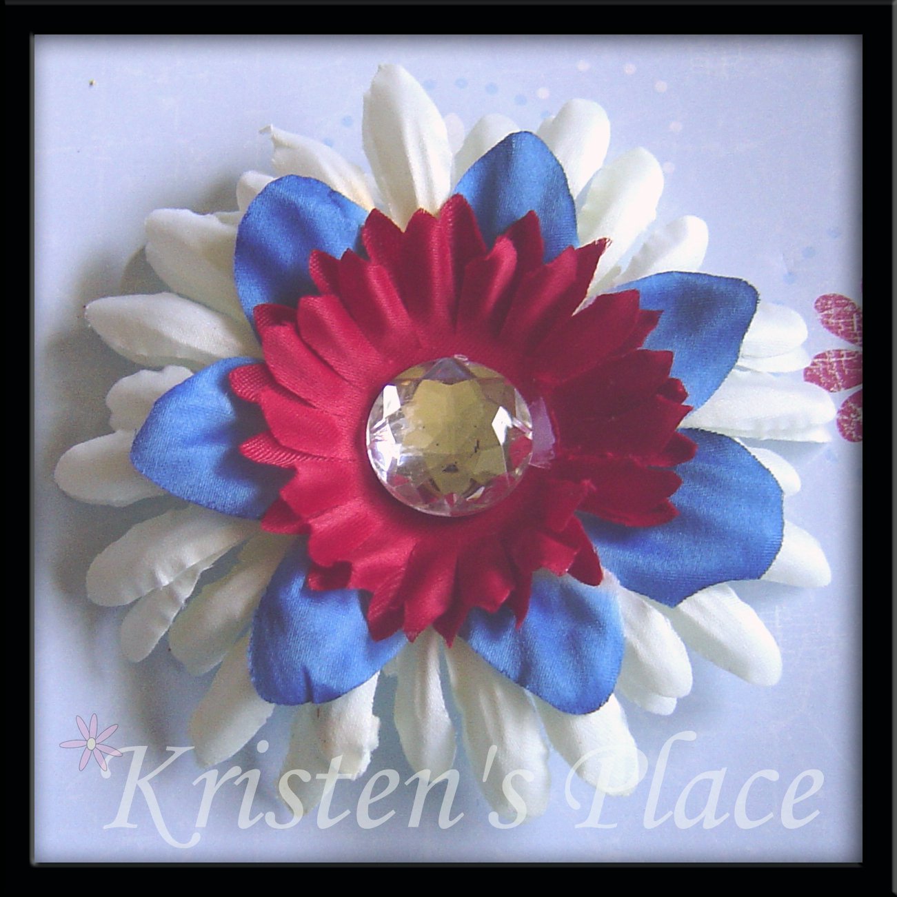 SUMMER SALE - Jeweled Daisy Hair Clip - 4th of July - Red, White, and Blue - Style 2