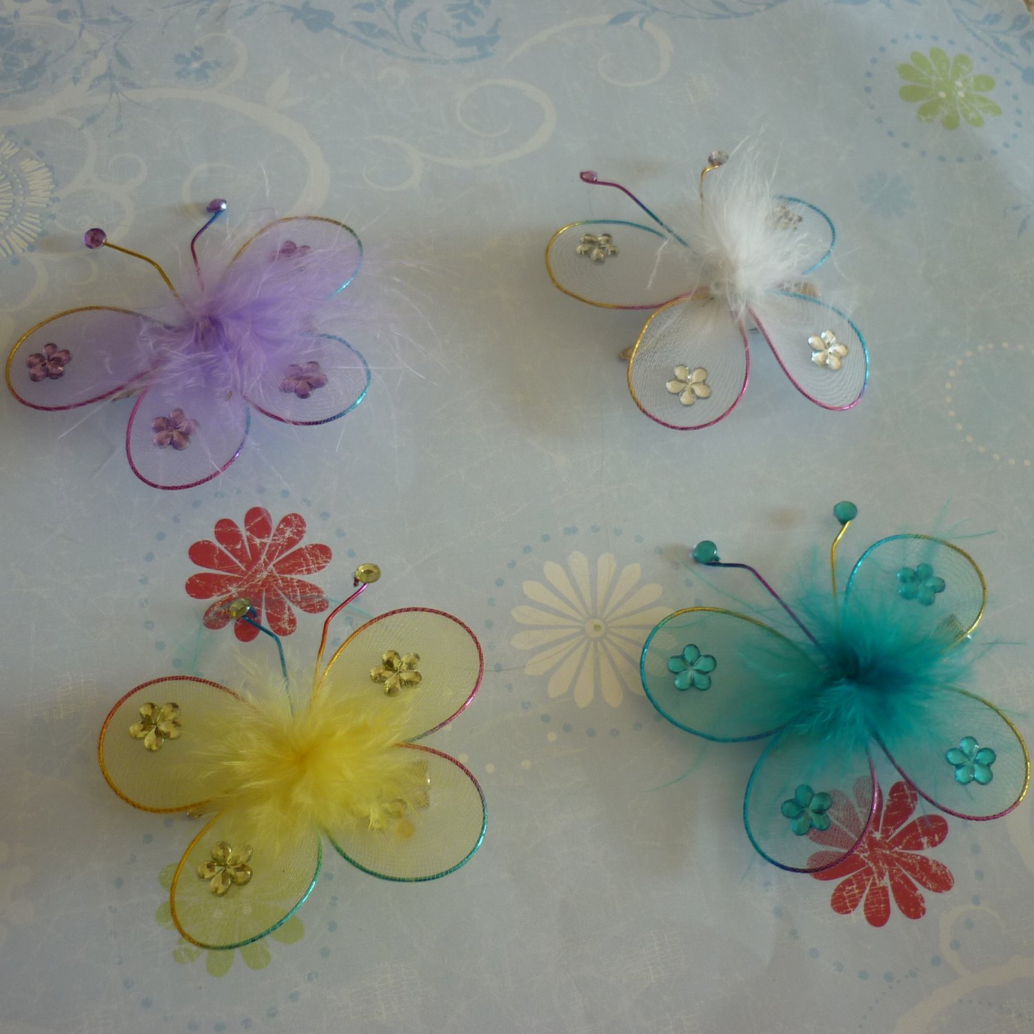 Set of 4 Butterfly Hair Clips - Purple, White, Yellow, Blue