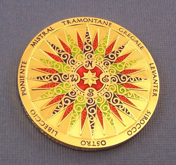 2009 Compass Rose Geocoin Polished Gold