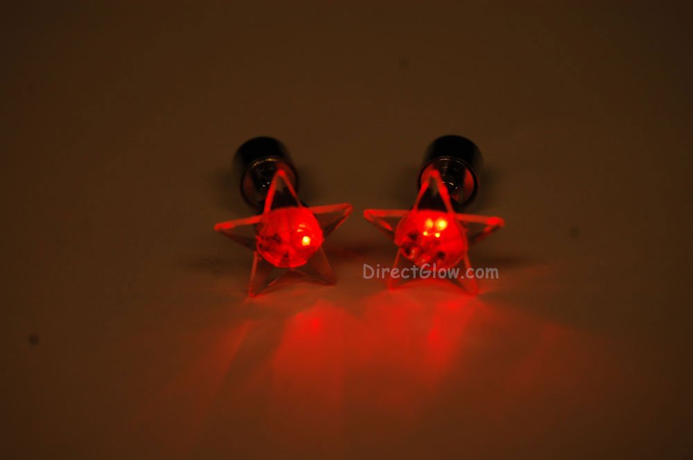 DirectGlow LLC 1 Pair Glowing LED Light Up Star Earrings- Red