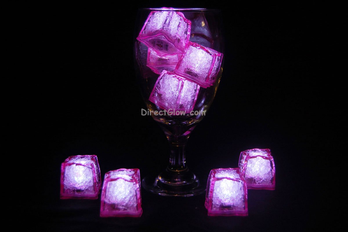 Set of 8 Litecubes Jewel Color Tinted Rose Pink Light up LED Ice Cubes