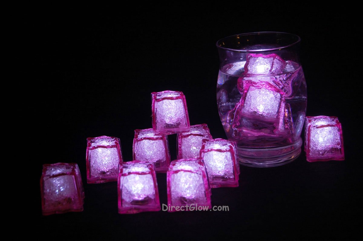 Set of 12 Litecubes Jewel Color Tinted Rose Pink Light up LED Ice Cubes