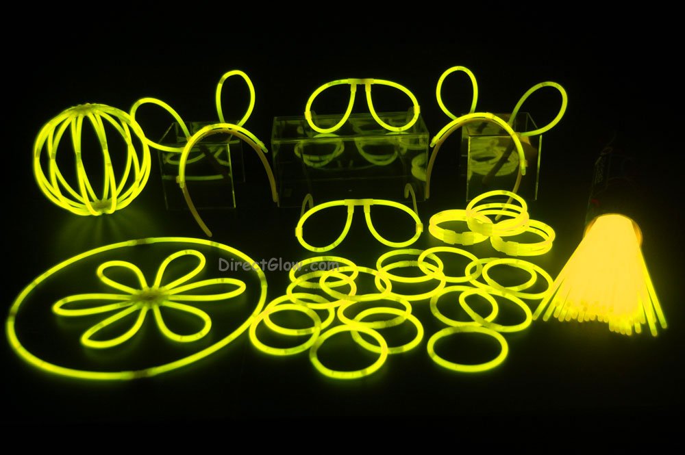 100- 8" Yellow Glow Stick Bracelets Party Pack