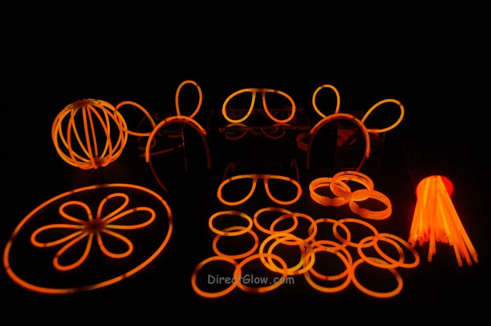100- 8" Orange Glow Stick Bracelets Party Pack