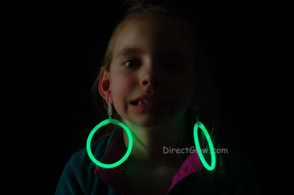 Green Glow Stick Clip On Hoop Earrings and Bracelets- 50 Pairs