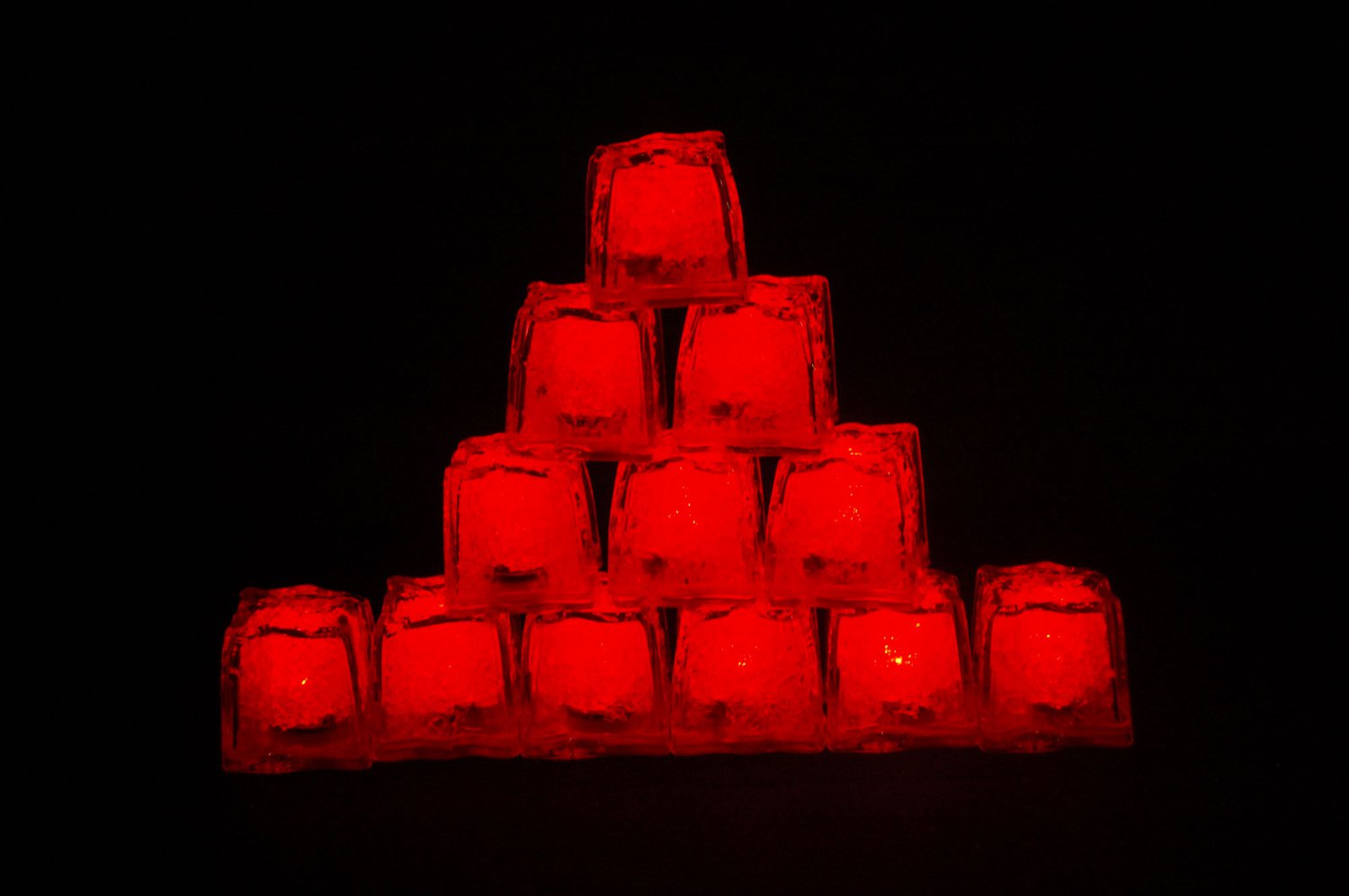 Set of 12 Litecubes Brand Jewel Color Tinted Ruby Red Light up LED Ice Cubes